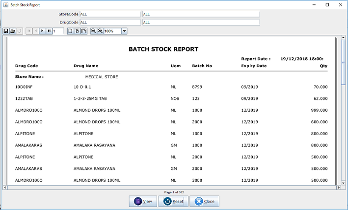 Meddoz Software Reporting Module - Batch Stock