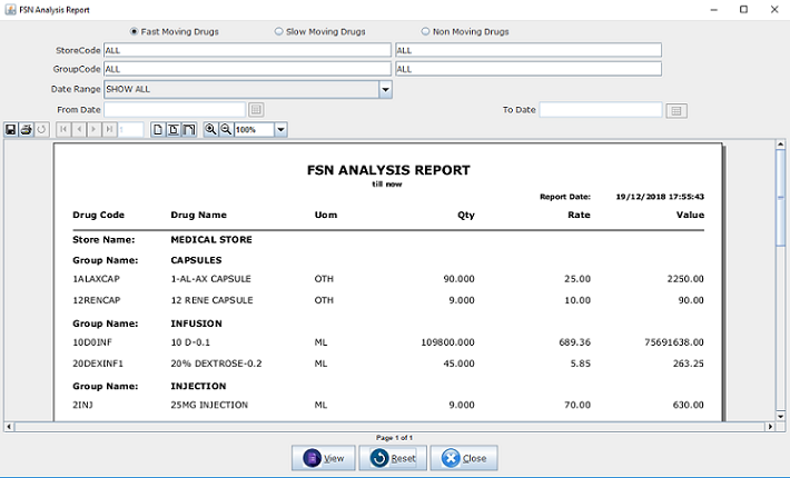 Meddoz Software Reporting Module - FSN Analysis