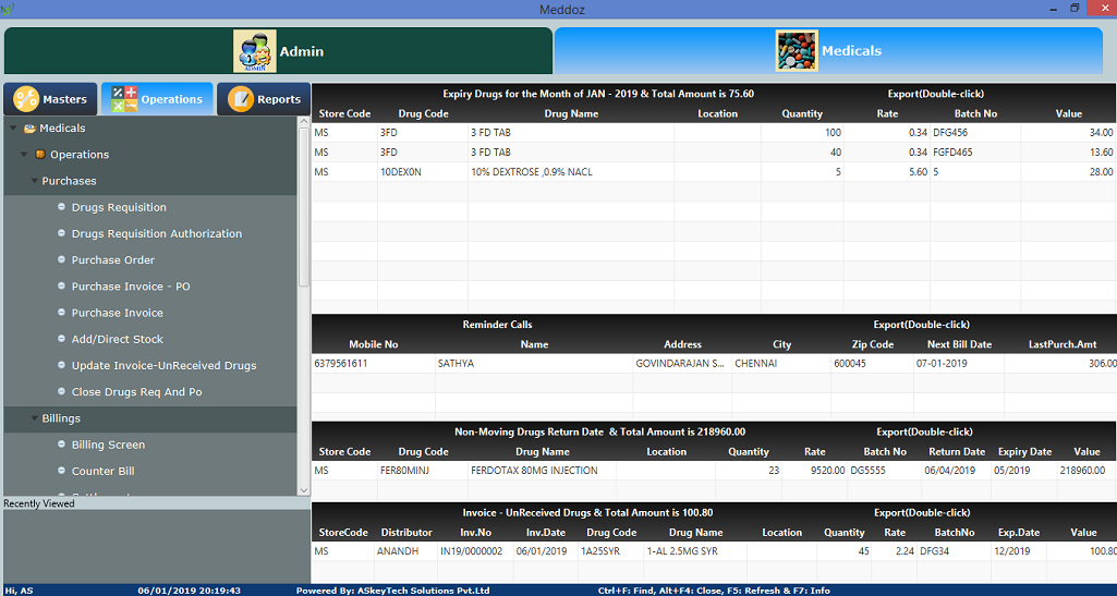 Meddoz Pharmacy Software Main Billing Dashboard Interface in Chennai