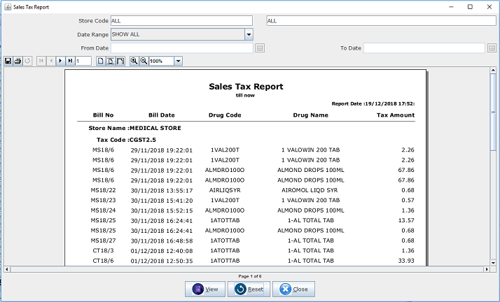 Meddoz Software Reporting Module - Sales Tax